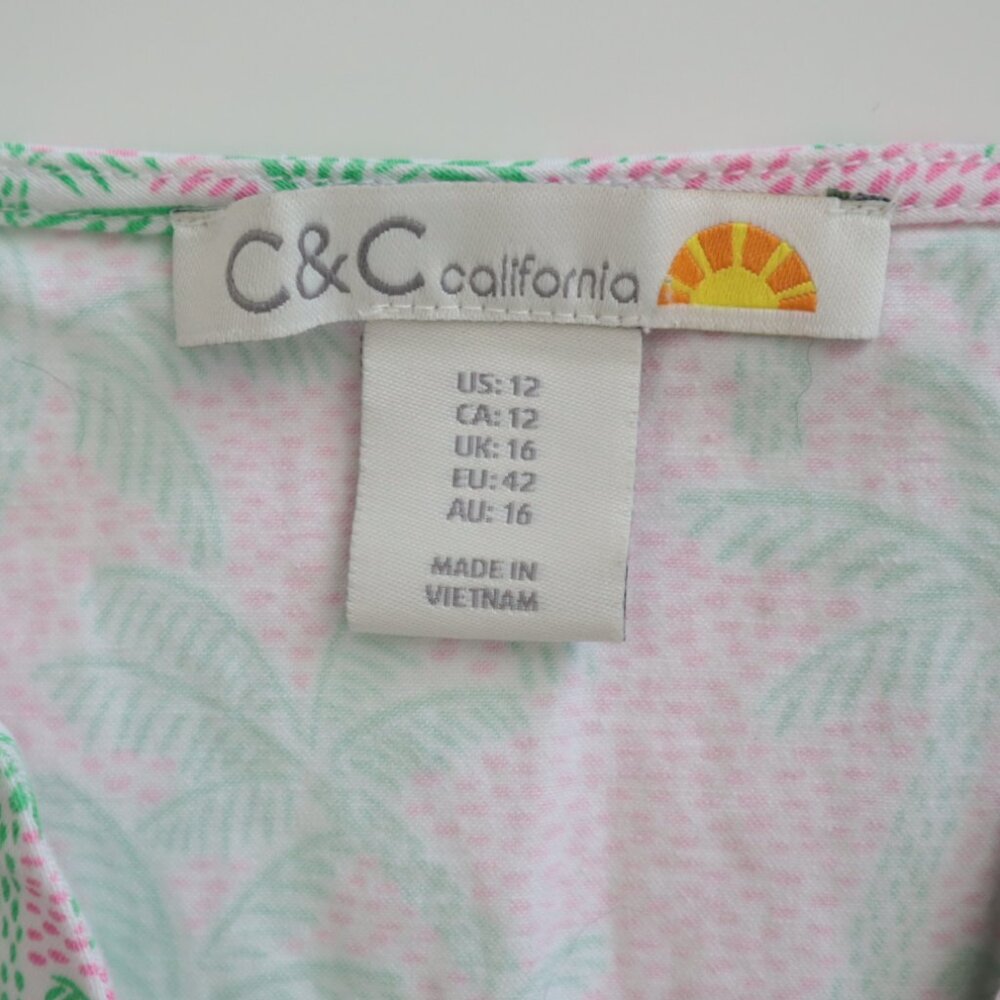 C&C California Pink & Mint Palm Print Shift Dress - Picture 4 of 6